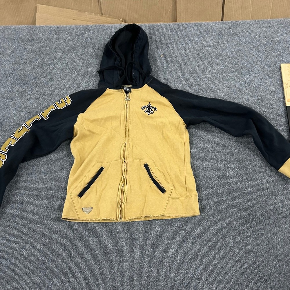 Reebok Hoodie Womens Size Medium Gold Black Saints NFL Full Zip Fleur-de-lis
